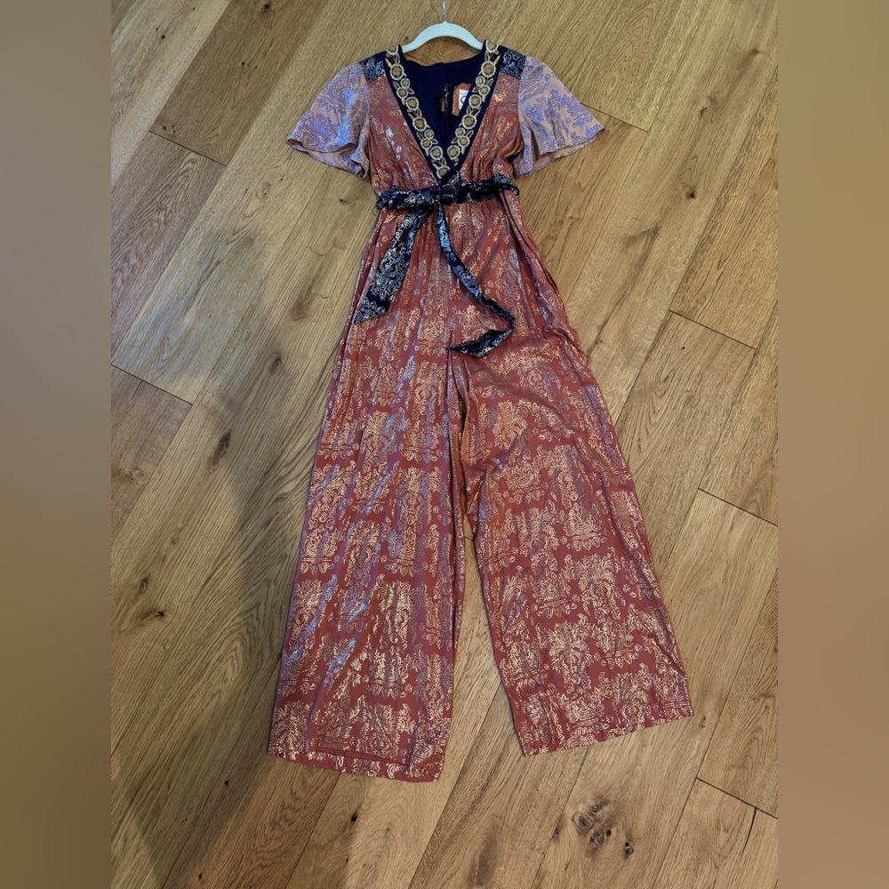 Anthropologie Akemi + Kin Coral Embroidered Jumpsuit NWT